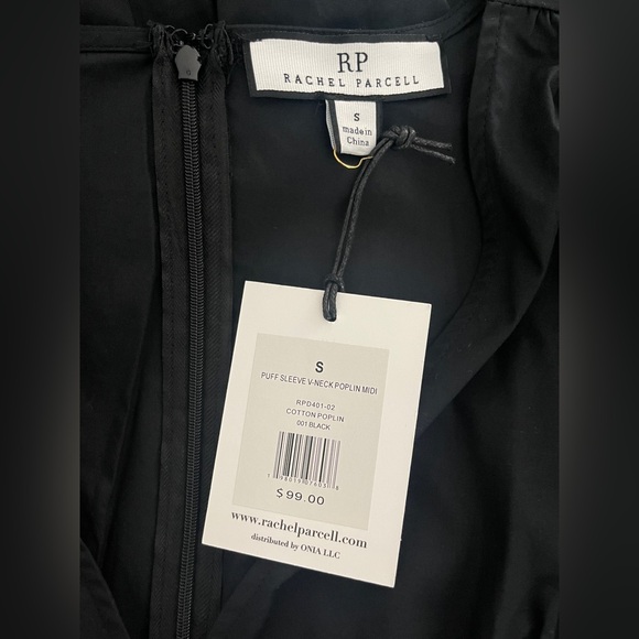 Rachel Parcell Puff Sleeve V-neck Poplin Midi Dress | Black Size Small - Picture 13 of 13